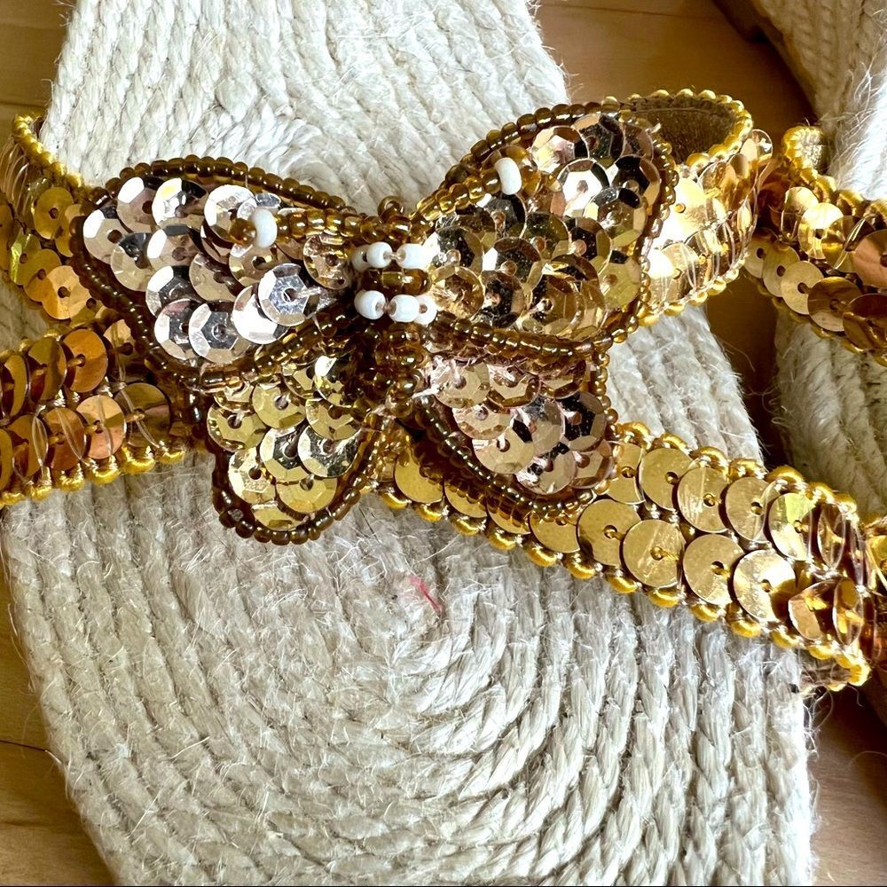 Rafe New York Gold Sequin Butterfly Wedge Sandal - Picture 5 of 9